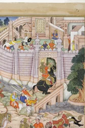 Détail des troupes de Babur prenant la forteresse de Kaboul, c.1590-1600